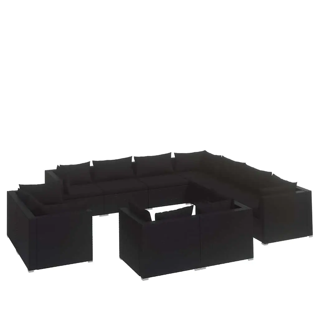 11 Piece Garden Lounge Set Poly Rattan Outdoor Patio Furniture Black