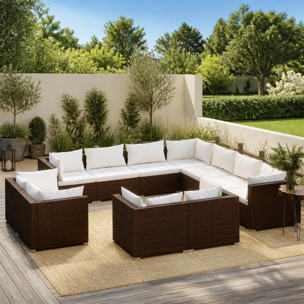11 Piece Garden Lounge Set PE Rattan Outdoor Furniture Brown