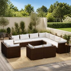 Durable 11 Piece Garden Lounge Set with Brown Cushions