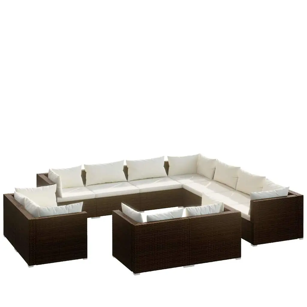11 Piece Garden Lounge Set PE Rattan Outdoor Furniture Brown