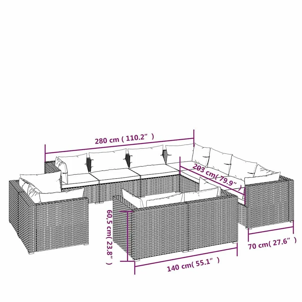 11 Piece Garden Lounge Set PE Rattan Outdoor Furniture Brown