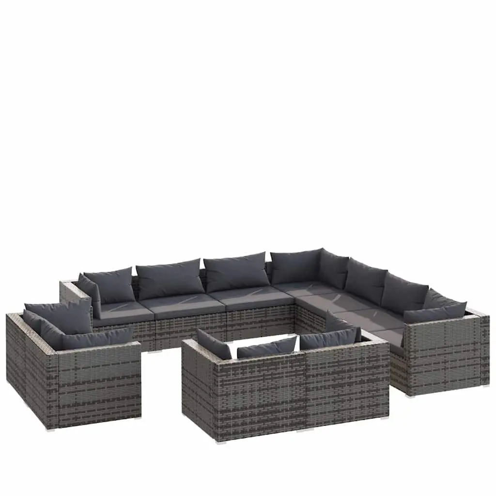 11 Piece Garden Lounge Set Poly Rattan Grey Outdoor Furniture with Cushions