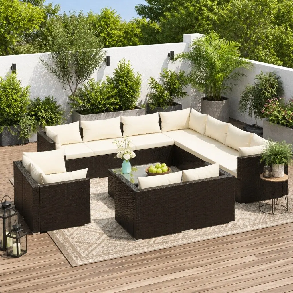 12 Piece Garden Lounge Set Poly Rattan Black