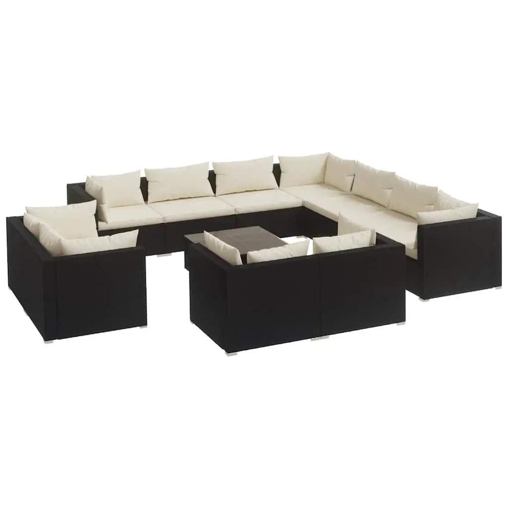 12 Piece Garden Lounge Set Poly Rattan Black