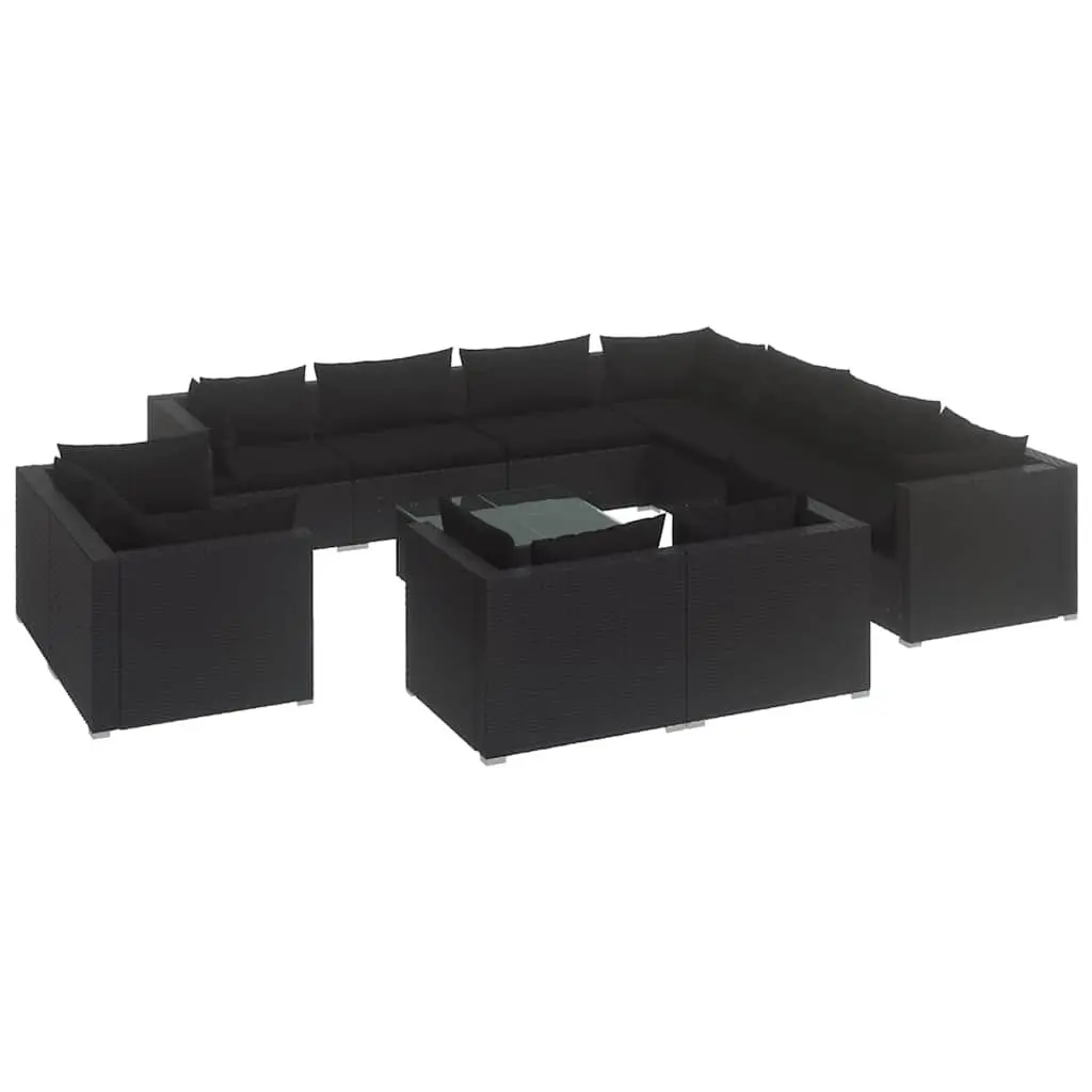 12 Piece Black Poly Rattan Garden Lounge Set