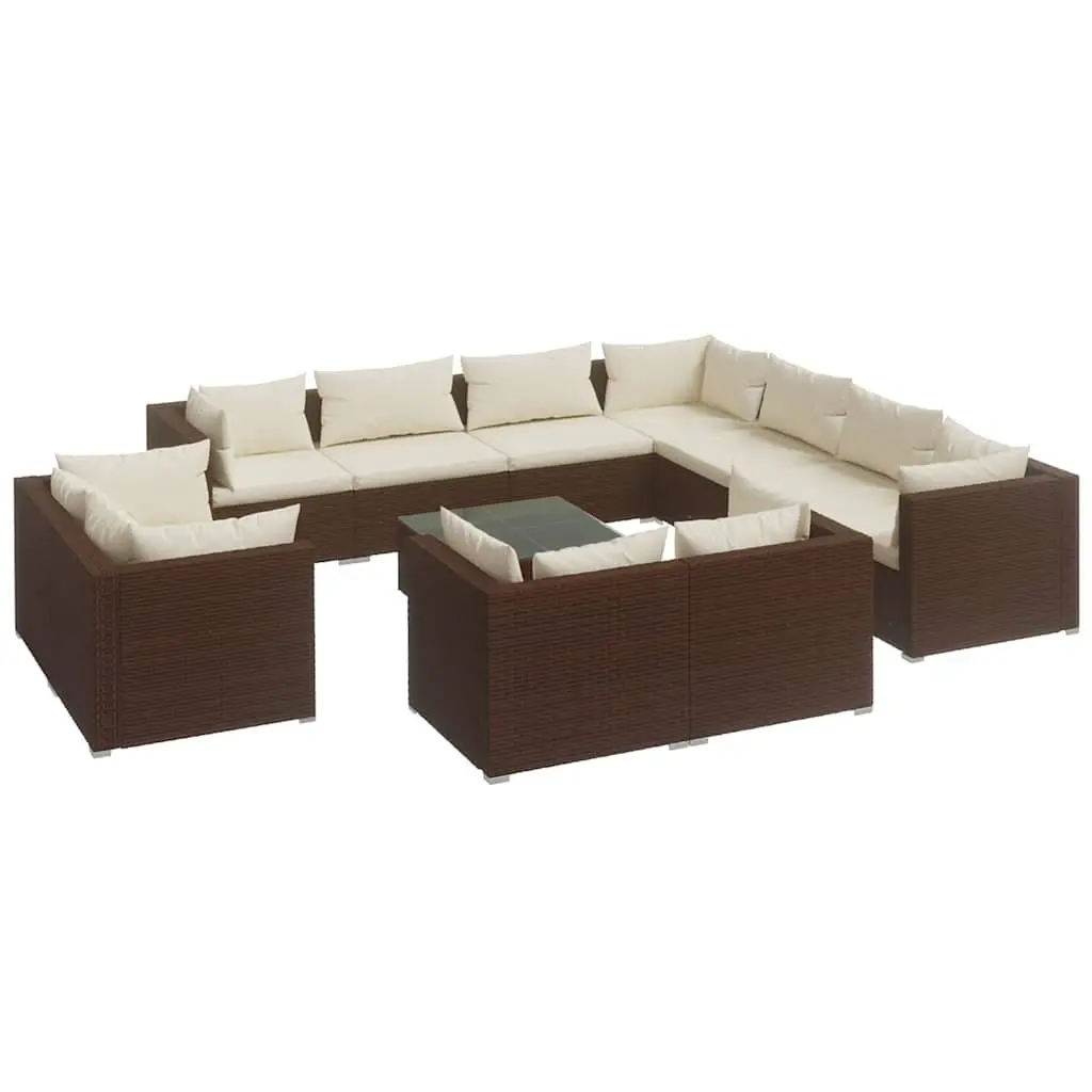 Garden Lounge Set Poly Rattan 12 Piece Outdoor Furniture Brown with Cushions