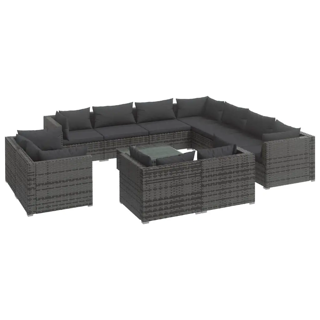 12-Piece Grey Poly Rattan Outdoor Lounge Set