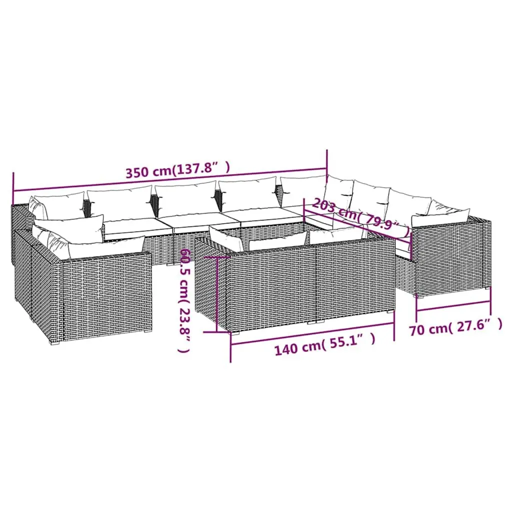 12 Piece Black Rattan Garden Lounge Set