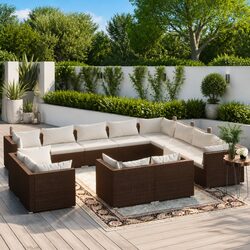 Garden Lounge Set 12 Piece Outdoor Furniture Brown Poly Rattan Modular Patio