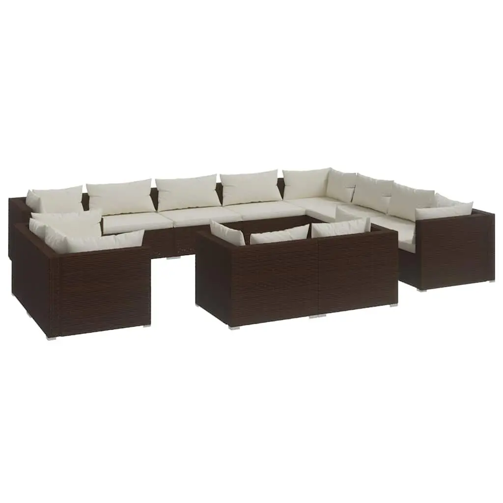 Garden Lounge Set Poly Rattan 12 Piece Outdoor Furniture Brown
