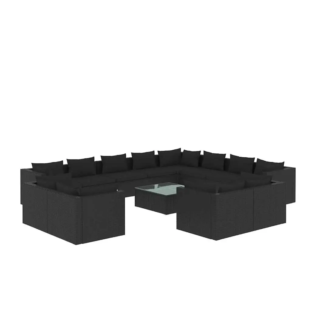 13 Piece Garden Lounge Set Poly Rattan Water-Resistant Black Outdoor Patio Furniture