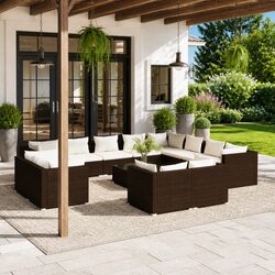 Durable 13-Piece Garden Lounge Set with Cushions in Brown