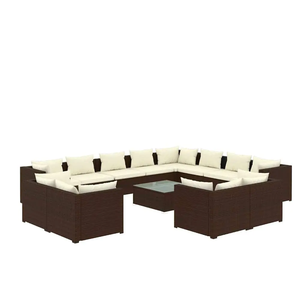 13 Piece Garden Lounge Set Poly Rattan Brown Outdoor Furniture