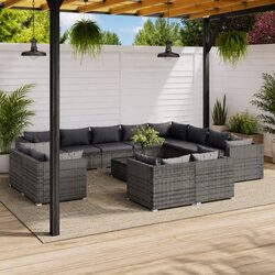 Durable 13 Piece Grey Rattan Outdoor Lounge Set with Cushions