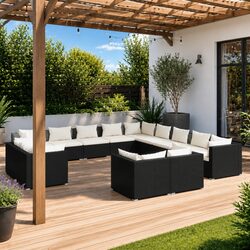 Premium 13-Piece Black Poly Rattan Lounge Set for Outdoors