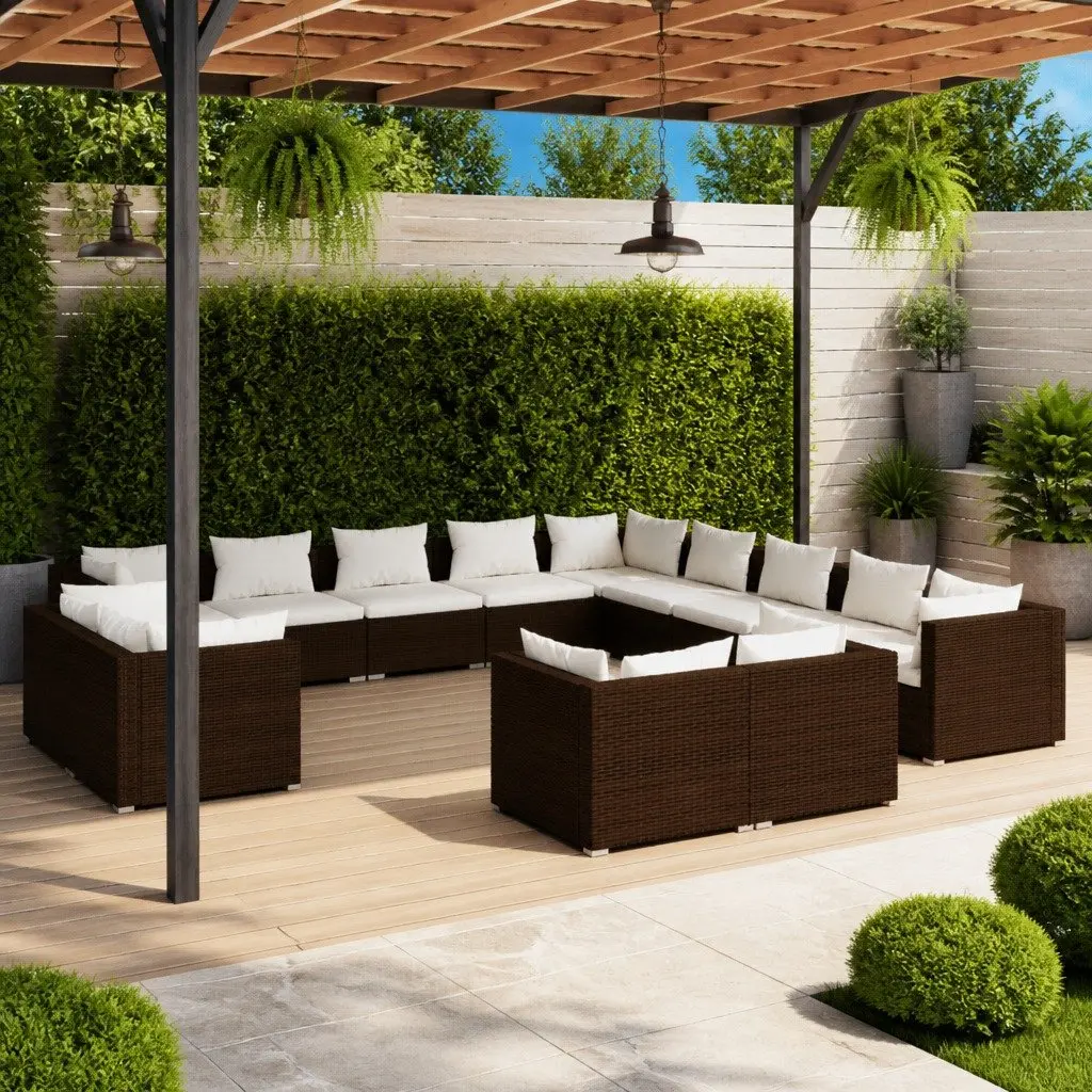 13-Piece Brown Poly Rattan Garden Lounge Set