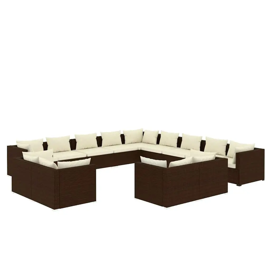 13-Piece Brown Poly Rattan Garden Lounge Set