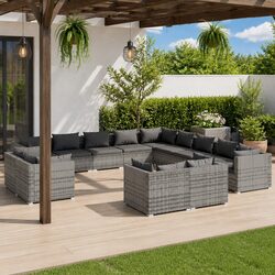Durable 13-Piece Grey Garden Lounge Set with Cushions