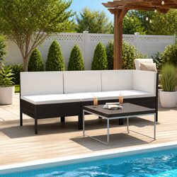 Stylish 3-Piece Black Poly Rattan Garden Lounge Set