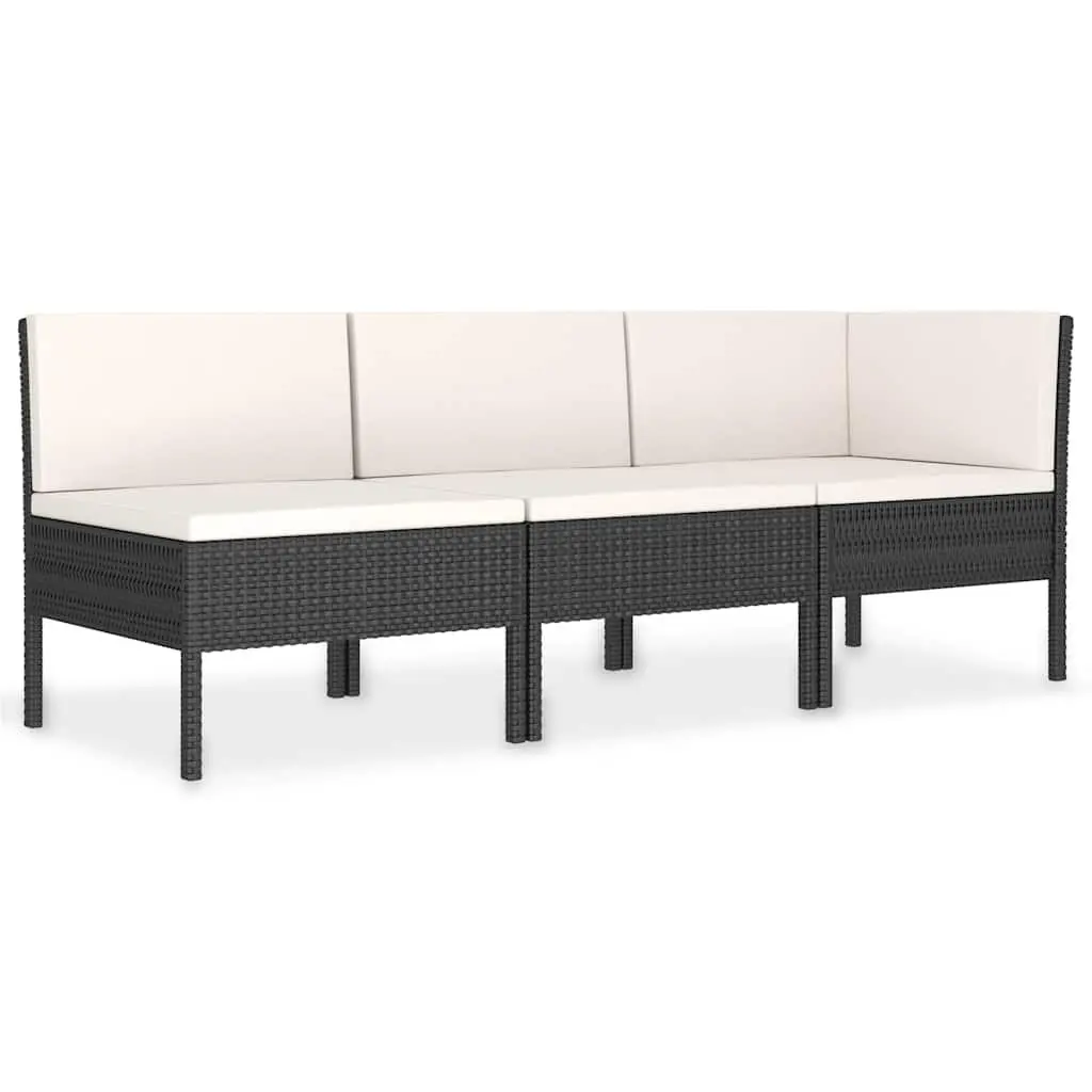 Garden Lounge Set PE Rattan 3 Piece Outdoor Furniture Black