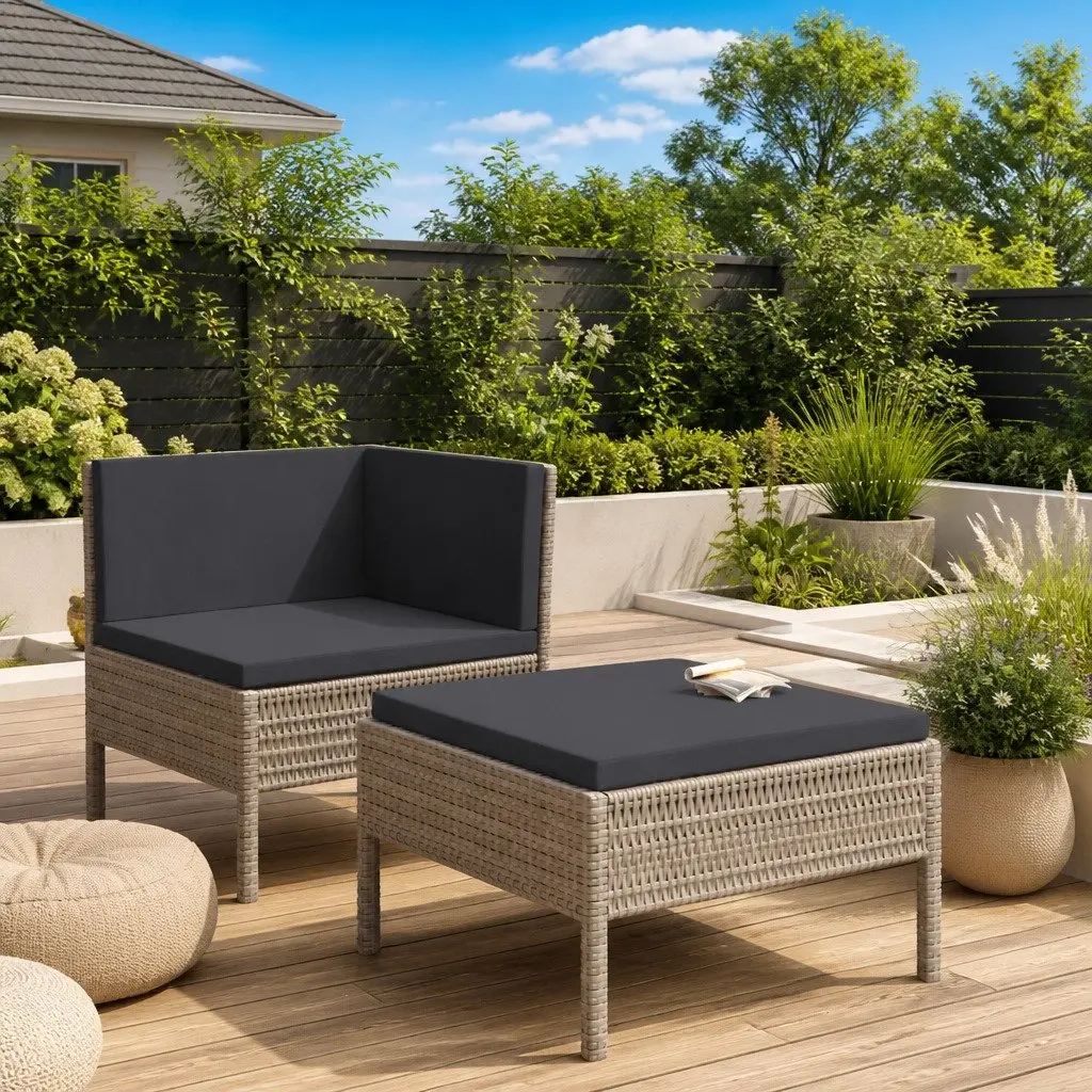 2 Piece Grey Garden Lounge Set with Cushions