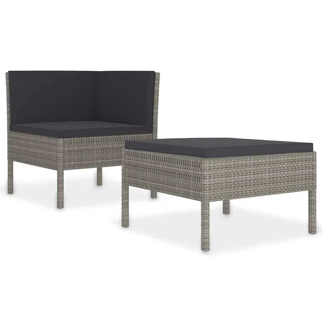 2 Piece Grey Garden Lounge Set with Cushions