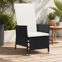 Reclining Garden Armchair with Footrest Cushion in Black