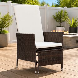 Durable Brown Rattan Reclining Chair with Footrest