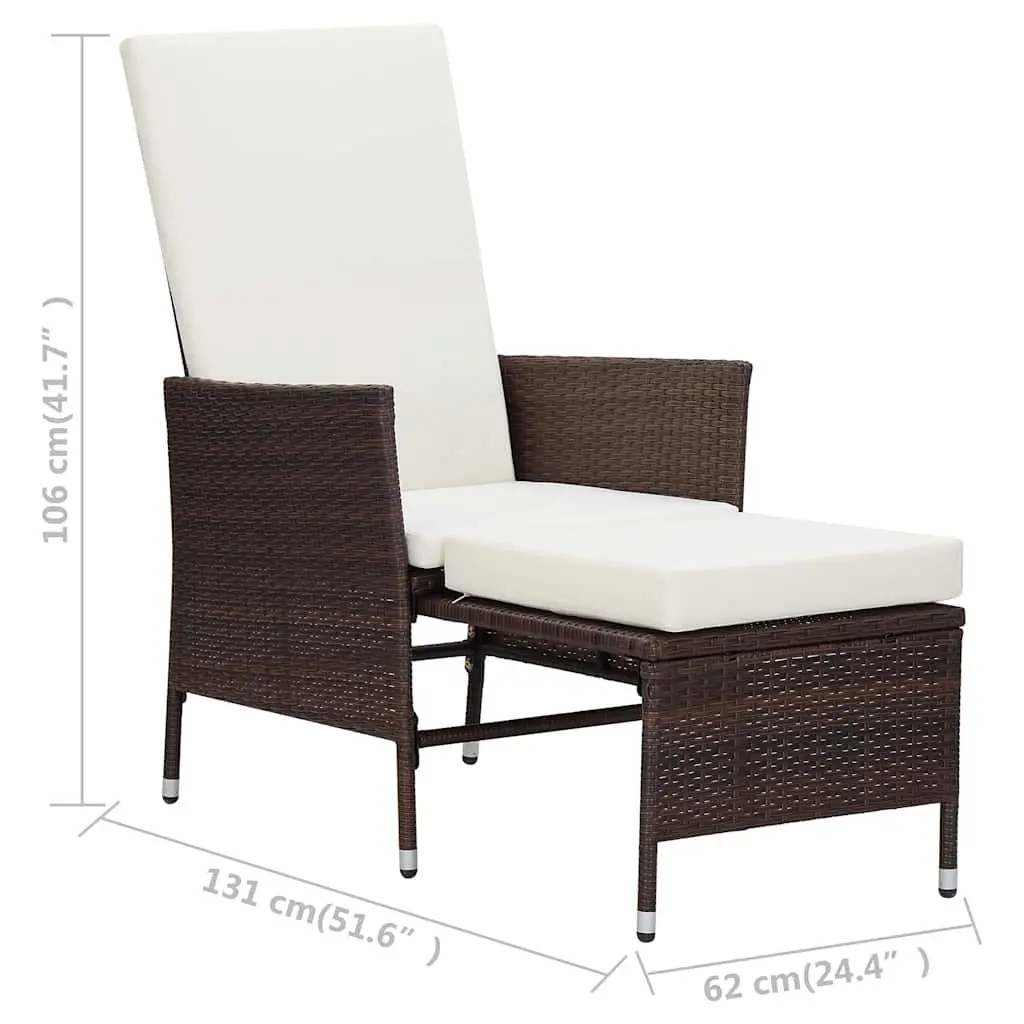 Reclining Garden Chair PE Rattan Brown with Footrest