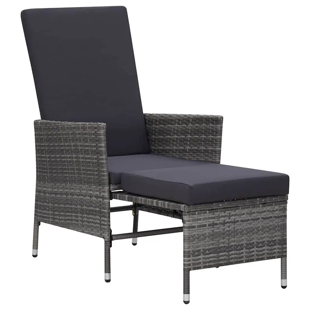 Reclining Garden Chair with Cushions Grey Poly Rattan Outdoor Armchair Footrest