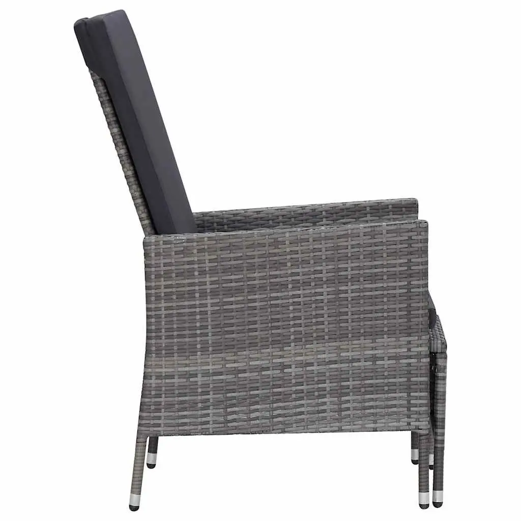 Reclining Garden Chair with Cushions Grey Poly Rattan Outdoor Armchair Footrest