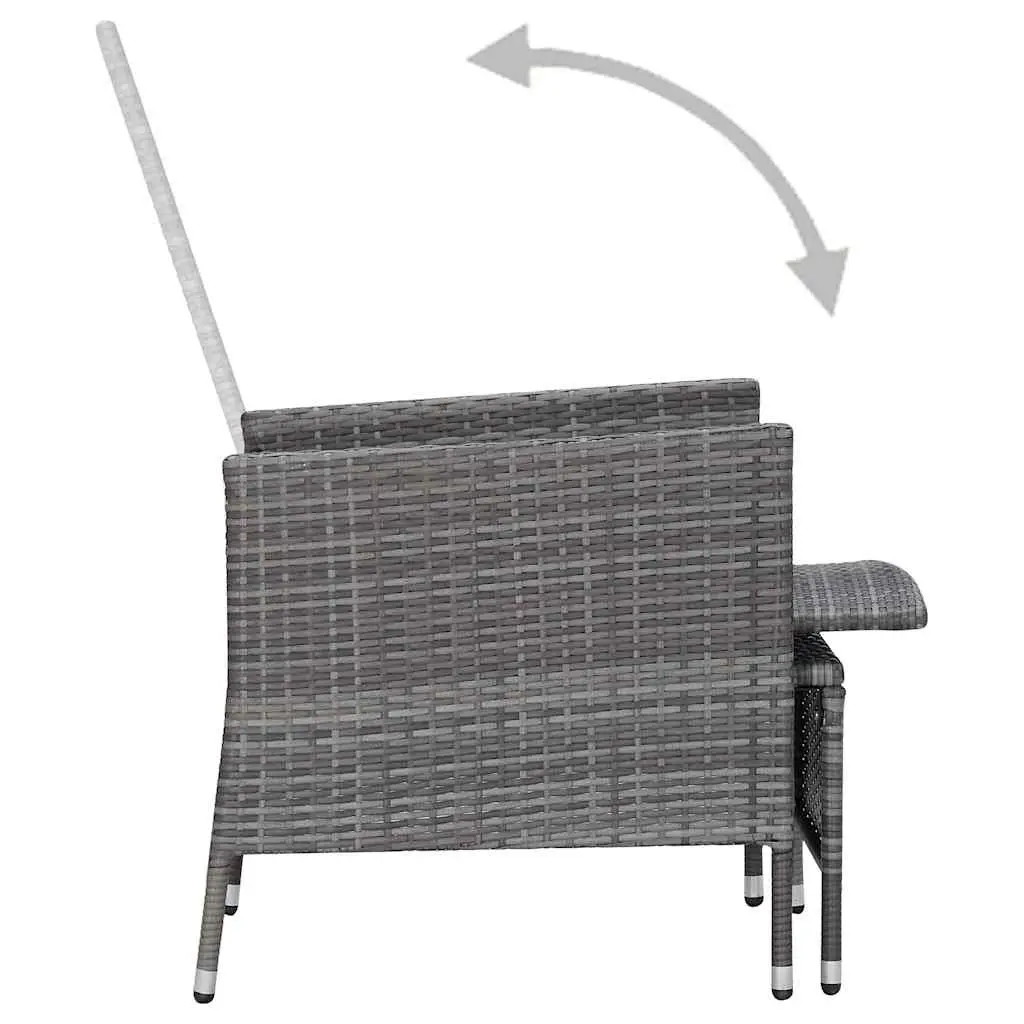 Reclining Garden Chair with Cushions Grey Poly Rattan Outdoor Armchair Footrest