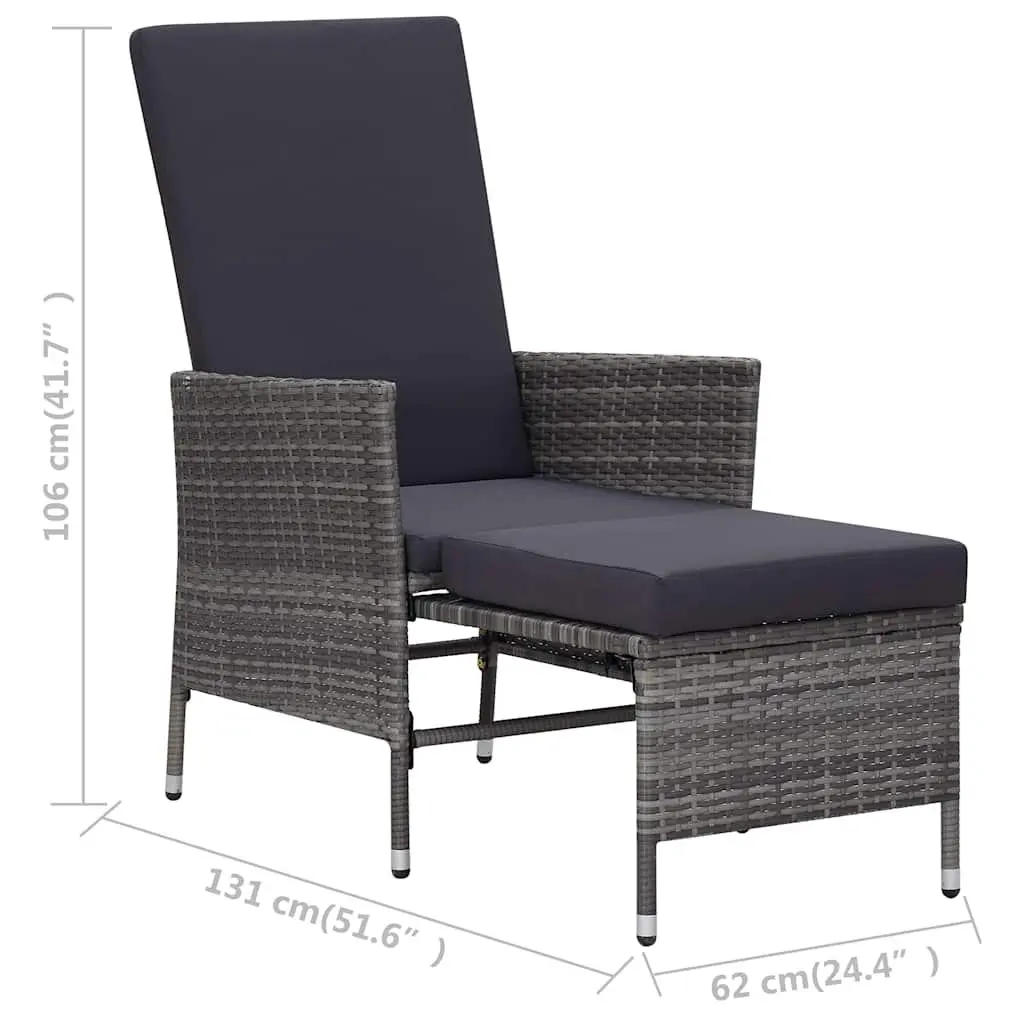 Reclining Garden Chair with Cushions Grey Poly Rattan Outdoor Armchair Footrest