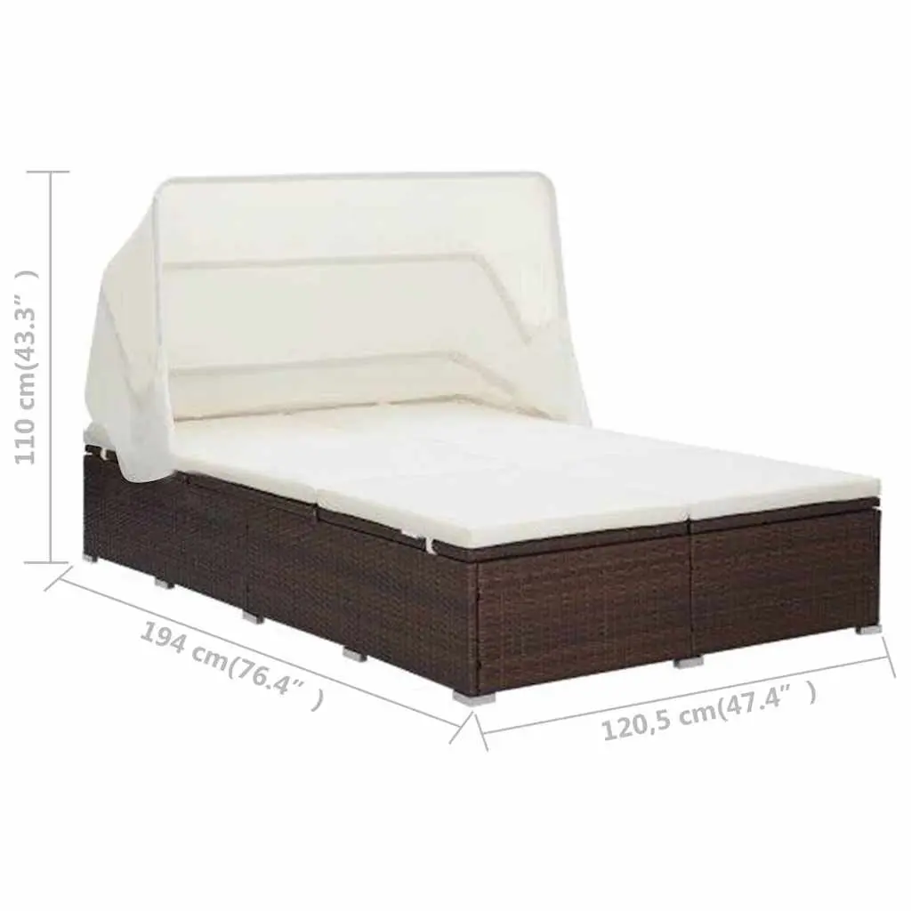 2-Person Sunbed Lounger with Adjustable Roof