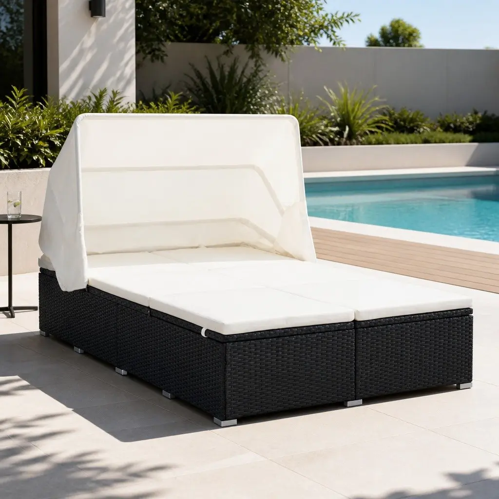 2-Person Lounger with Adjustable Roof and Cushion