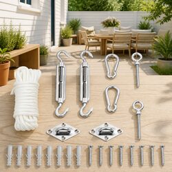 Premium 9 Piece Sunshade Sail Accessory Set with Stainless Steel Fittings