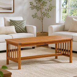 Sturdy Solid Acacia Wood Coffee Table with Slatted Top