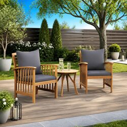 Set of 2 Acacia Wood Garden Chairs with Cushions