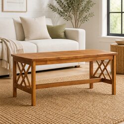 Durable Slatted Acacia Wood Coffee Table for Living Room