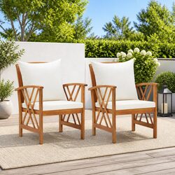 Set of 2 Solid Wood Garden Chairs with Cushions