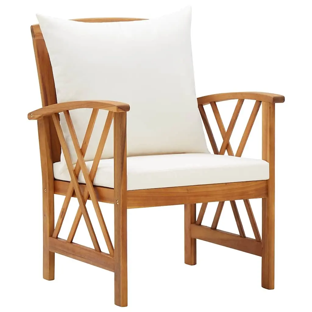Garden Chairs Set Solid Acacia Wood 2 pcs White with Cushions