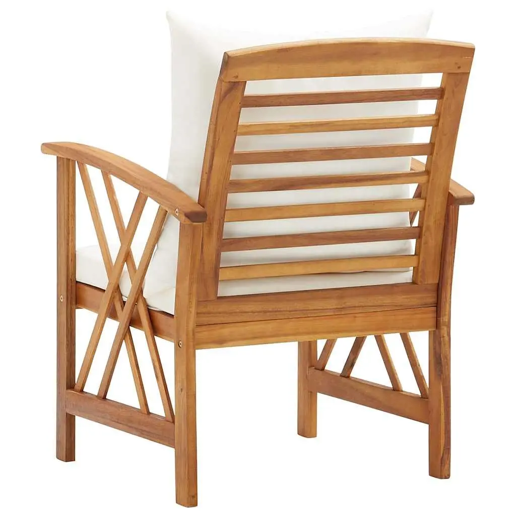 Garden Chairs Set Solid Acacia Wood 2 pcs White with Cushions