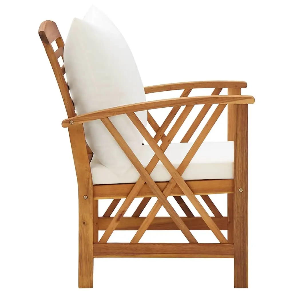 Garden Chairs Set Solid Acacia Wood 2 pcs White with Cushions
