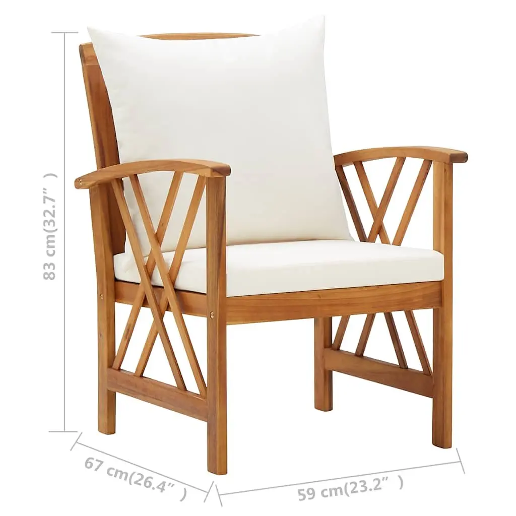 Garden Chairs Set Solid Acacia Wood 2 pcs White with Cushions