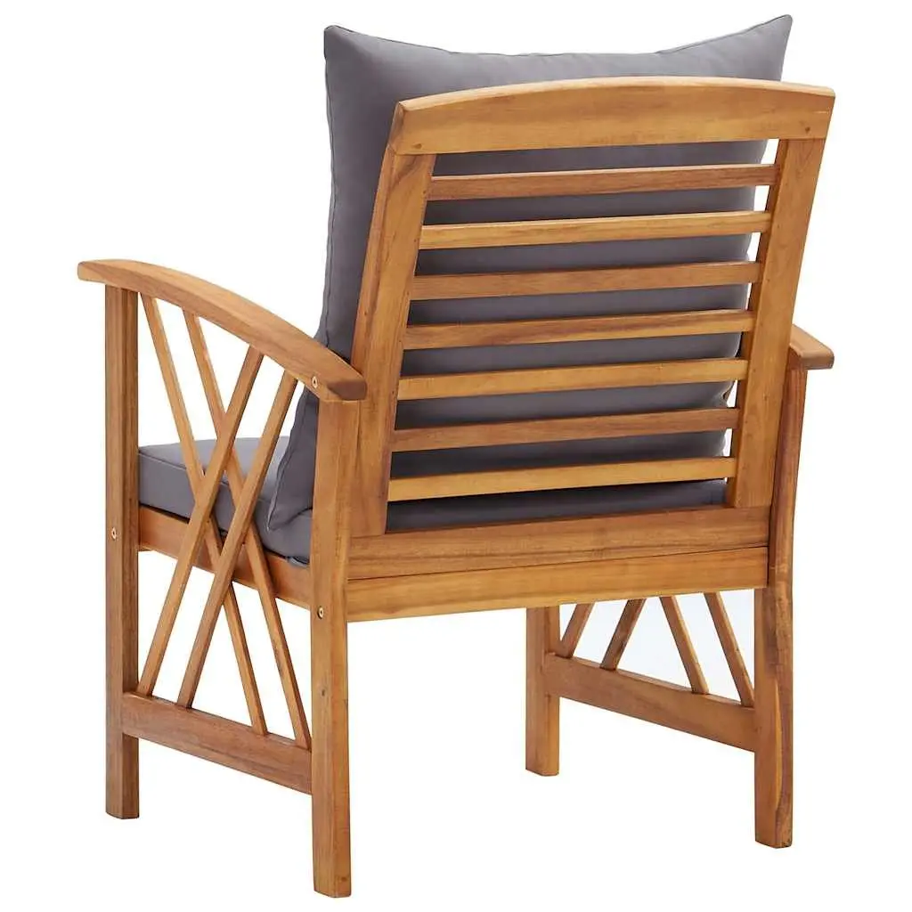 Garden Chairs Set 2 pcs Solid Acacia Wood Grey Outdoor Seating with Cushions