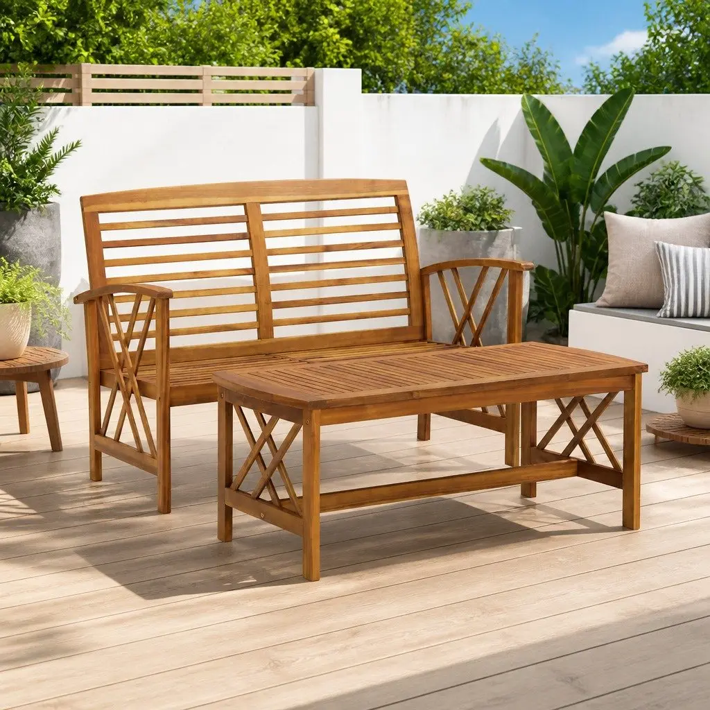 2 Piece Garden Lounge Set with Bench and Table