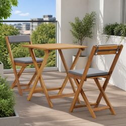 Durable 3 Piece Folding Bistro Set with Cushions Grey
