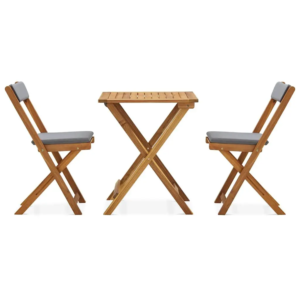 3 Piece Folding Bistro Set with Cushions Grey