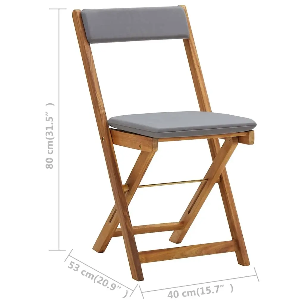 3 Piece Folding Bistro Set with Cushions Grey