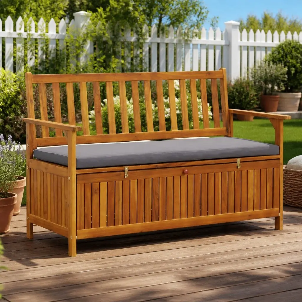 Grey Garden Storage Bench 120cm with Compartment